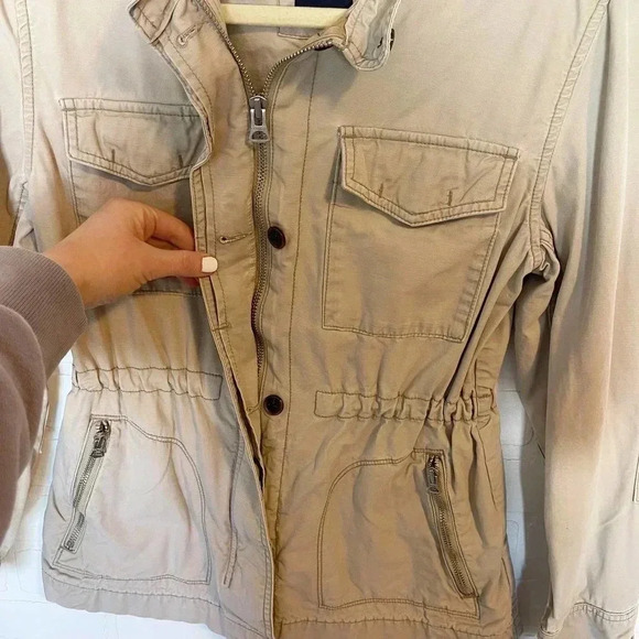 Gap Womens Cotton Collared Long Sleeve Full Zip Utility Jacket Coat Tan Small - Picture 4 of 10